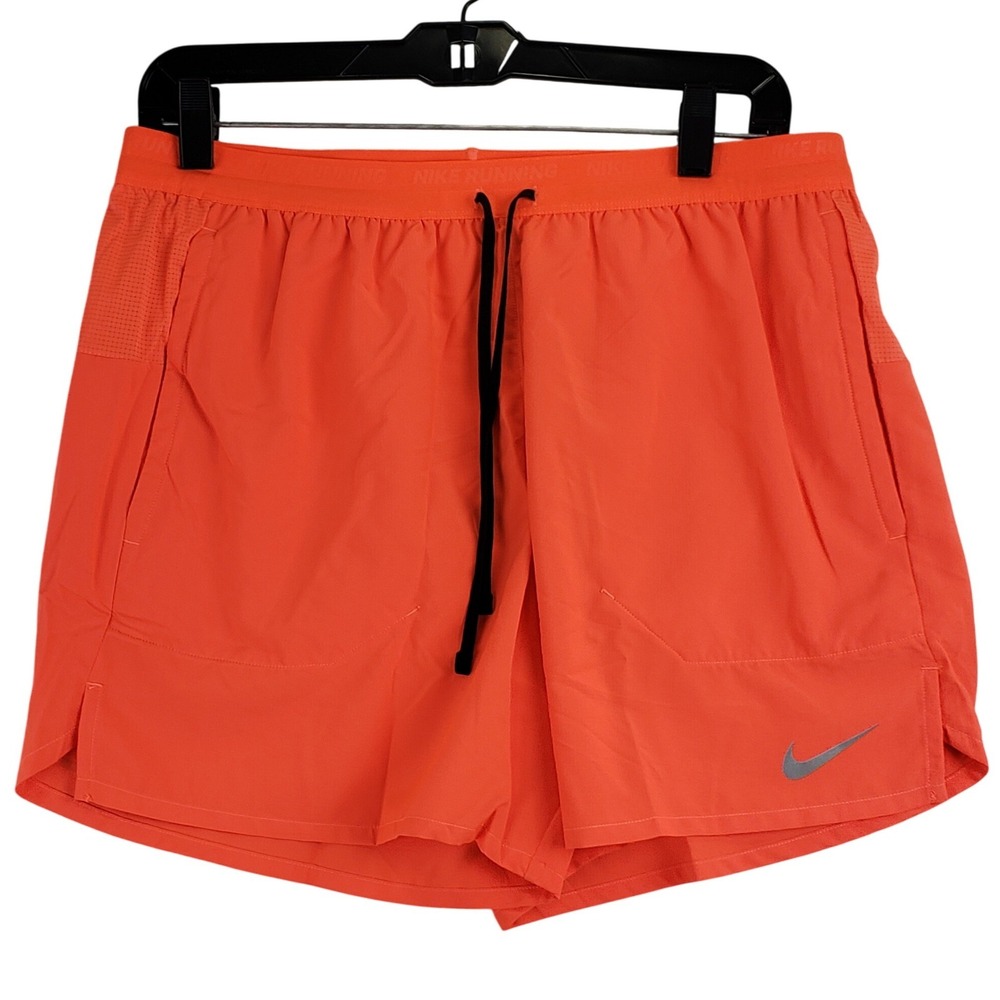 Nike Stride 5in Shorts Mens Large Orange Dri-FIT Running Athletic Performance